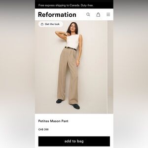 Reformation - Mason Pant in Khaki (size: 8P) NWT